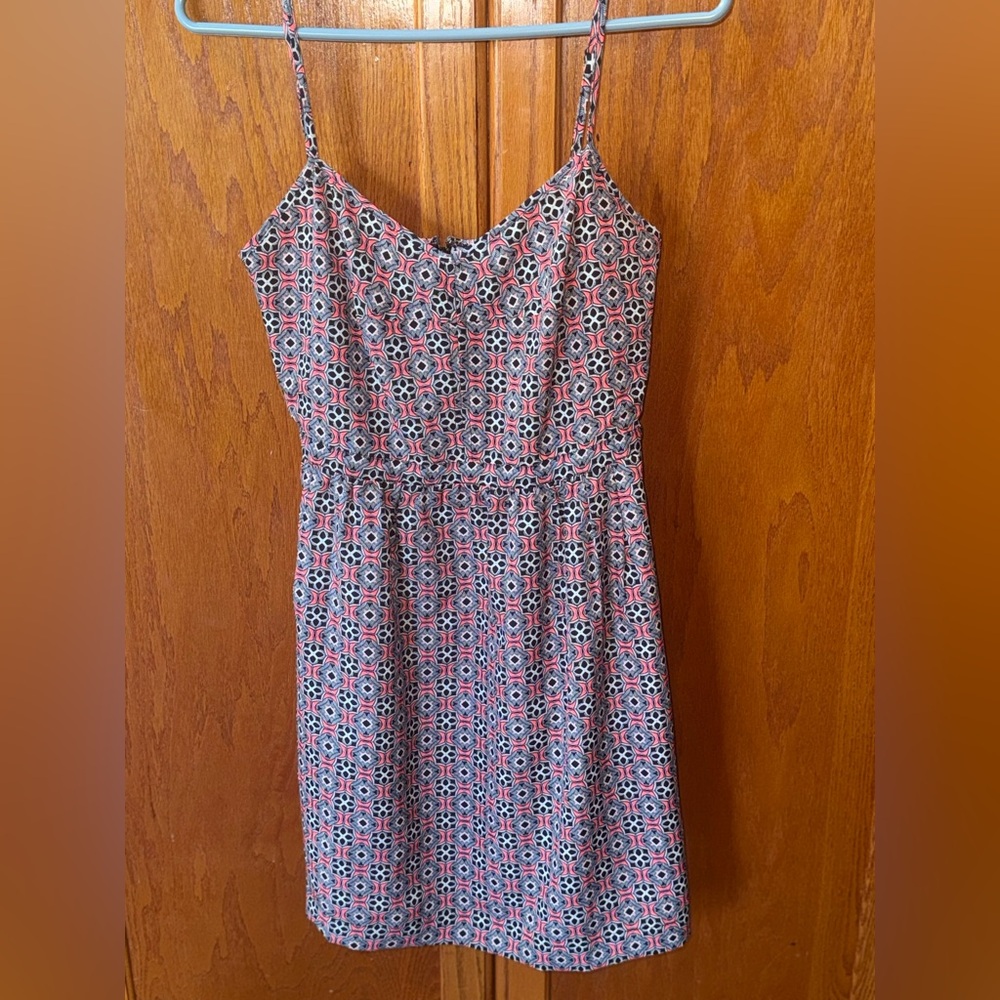 J. Crew Pink and Navy Blue Patterned Midi Dress